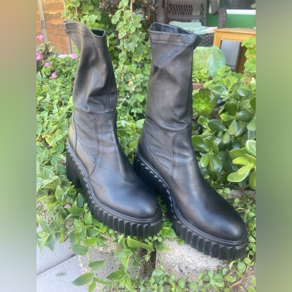 AGL Tiggy Sock booties Size 41 leather combat boot pull on style black boots - Picture 6 of 13